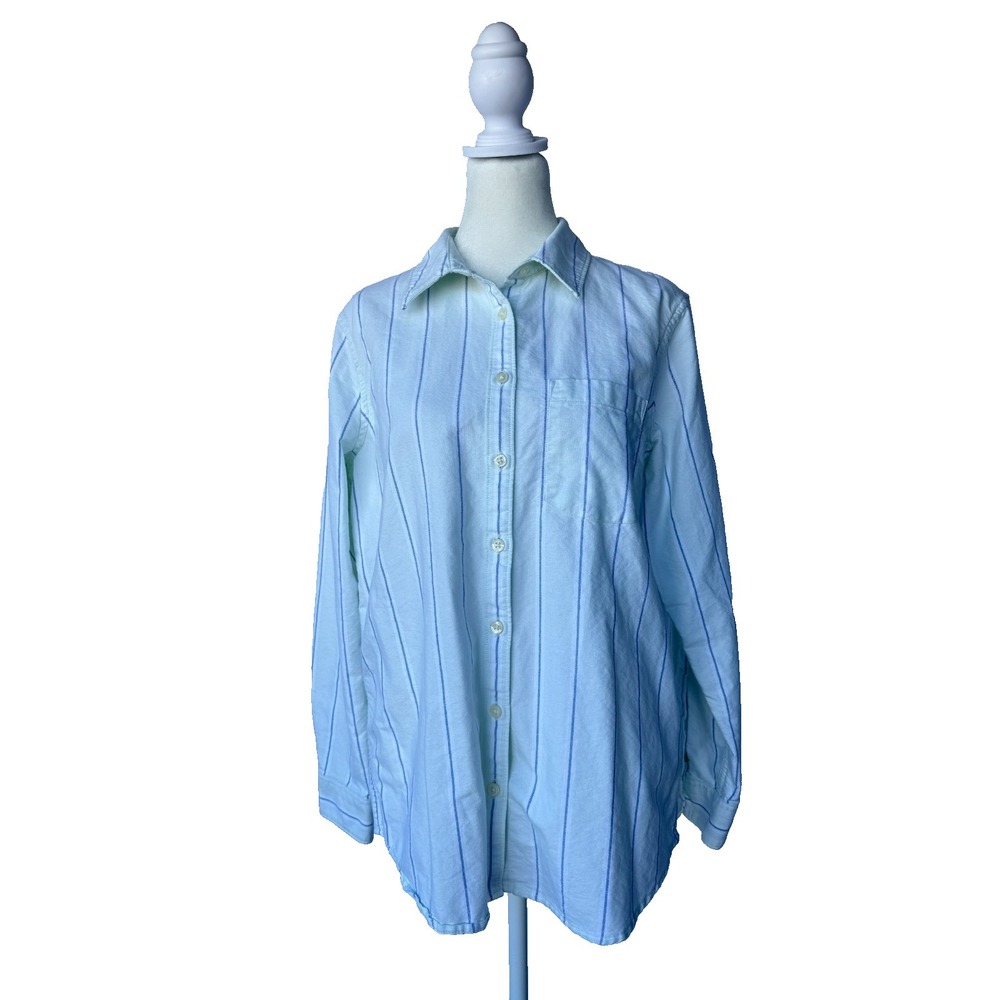 Lands End Button Up‎ Womens Small 6-8 Cotton Striped Light Academia Coastal
